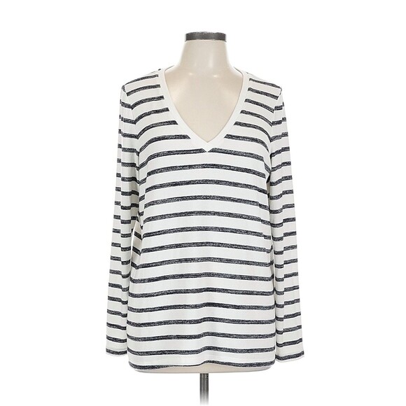 GAP Women’s V-Neck Pullover Lightweight Sweater S White Black Striped EUC B10 - Picture 5 of 5